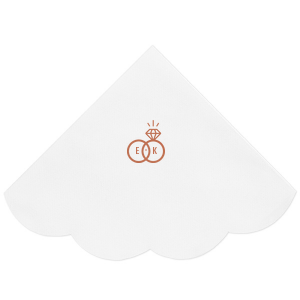 Celebrate unity with the Diamond Ring Initials Wedding Napkin. This elegant design intertwines a sparkling diamond and a classic band, symbolizing an unbreakable bond. Each circle cradles the couple's initials, beautifully illustrating their joined lives. Perfect for weddings, it's a sophisticated emblem of love and commitment.