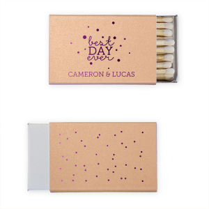 Pop open the joy with the  Best Day Ever Bubbles Matchbook, effusing 'Best Day Ever' amidst playful bubbles. The couple's names bubble up below, adding a sparkle of delight to your unforgettable celebration.