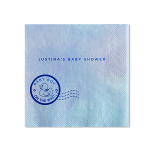 Personalize this baby shower napkin today! Featuring an adorable duck stamp picture, you can add the baby or mother to be's name.