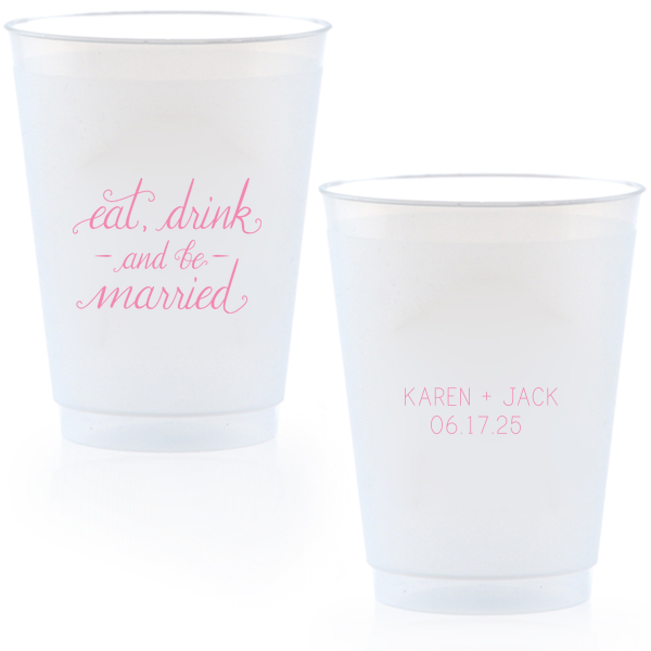 Toast to wedded bliss with the Eat, Drink and Be Married Cup, where a gentle cascade of words invites a night of celebration. The couple's names and wedding date on the reverse side add a personal seal to this jubilant toast.