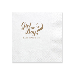 If you are celebrating a baby shower or gender reveal party, this napkin is a creative way to have people guess. Customize with the your last name and have your guests guess what your baby will be. 