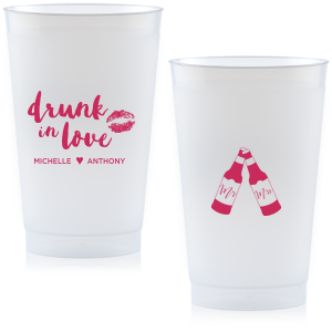 Dress up your drinks with this trendy hand lettered font at your bachelorette weekend or casual wedding reception bar. Custom cups also double as fantastic personalized party favors!