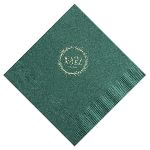 ForYourParty's personalized Spruce Cocktail Napkin with Matte Ivory Foil Color has a Wreath Invitation graphic and is good for use in Lovely Press themed parties and can be customized to complement every last detail of your party.