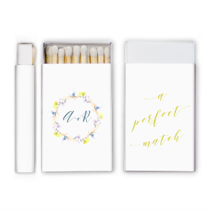 ForYourParty's chic White Classic Custom Photo Matchbox with Matte Stone Blue Ink Digital Print Colors and Matte Chartreuse Ink Digital Print Colors can be customized to complement every last detail of your party.