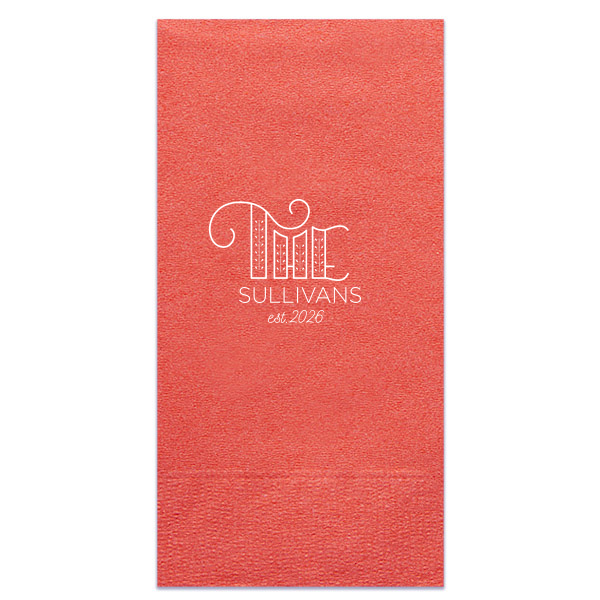 Unveil your family's roots with the Family Name Napkin, where 'The' flourishes with leafy growth, setting the stage for your surname and foundation date. It's a creative toast to heritage, perfect for celebrating your family's story.