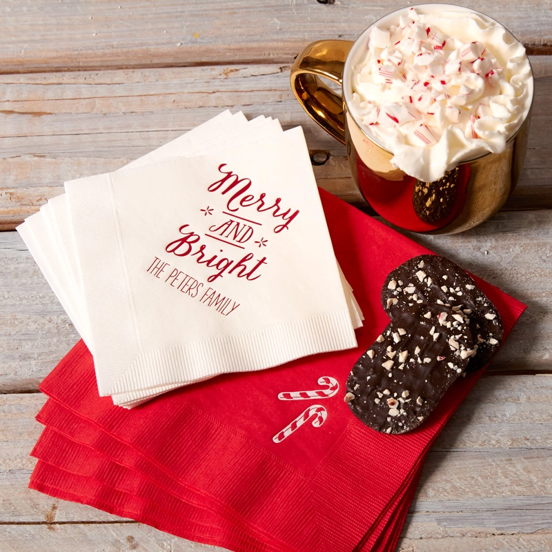 peppermint hot chocolate cocktail recipe with christmas cocktail napkin