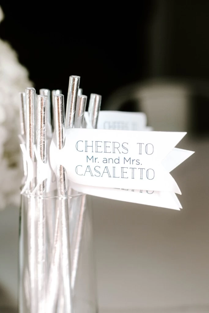 Prep of Boston custom straw tags for mimosas
