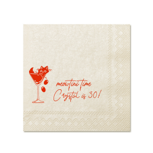 Celebrate another year of purr-fection with the Meowtini Time Birthday Napkin, featuring a whimsical drawing of a cat lounging in a martini glass, olives playfully tumbling out. Beside it, the phrase "Meowtini Time" invites a smile, with space for your name and new age in a chic script. The ultimate party accessory for cat and cocktail enthusiasts alike.