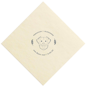 The Doggie Too! Wreath Frame Wedding Match bursts with charm, featuring a delightful pet graphic playfully encircled by a wreath. The couple's names elegantly arch above, connecting to their pet's name and the event date. It's a joyful tribute to furry family members in celebrations.