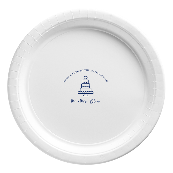 Custom White Dinner Plate with Matte Navy Ink  has a Wedding Cake graphic and is good for use in Food and Wedding themed parties and will look fabulous with your unique touch. Your guests will agree!