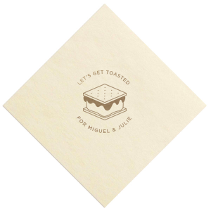 This S'more napkin is perfect for the outdoorsy couple or pair that loves to camp. This custom napkin will be adorable at a wedding or event!