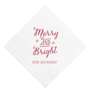 Our beautiful custom Silver Shimmer Cocktail Napkin with Shiny Convertible Red Foil Color has a Merry and Bright graphic and is good for use in Christmas themed parties and can be customized to complement every last detail of your party.