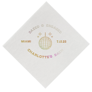 The Dazed And Engaged Bachelorette Disco Ball Napkin is a glitzy and glamorous addition to any bachelorette party. Whether you're hosting a small get-together or a large celebration, this is the perfect way to elevate your party decor and bring some sparkle to the festivities.