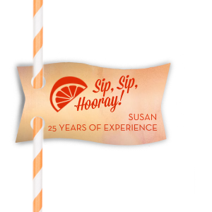 Custom Watercolor Sunrise Double Point Straw Tag with Shiny Kiwi / Lime Foil has a Lemon Wedge graphic and is good for use in Food, Drinks themed parties and can be personalized to match your party's exact theme and tempo.