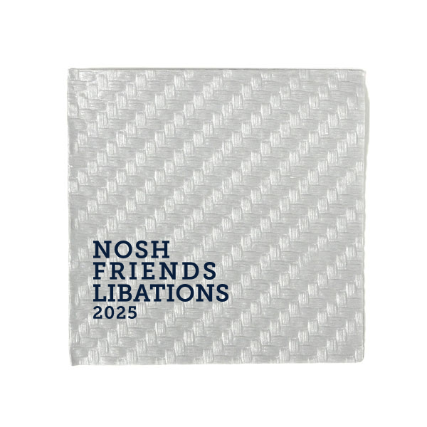 Invite delight with Nosh Napkins, the quintessential companion for laid-back gatherings. With "Nosh, Friends, Libations" delightfully stacked, these napkins set the stage for light bites and lively banter. Add a personal touch and watch casual get-togethers transform into cherished memories. Let's enjoy a nosh with style!