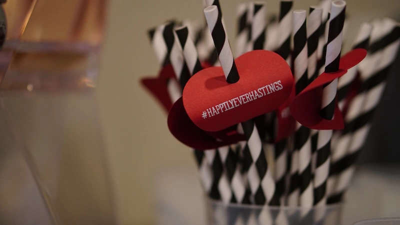 Personalized Wedding Hashtag Heart Shaped Straw Tags