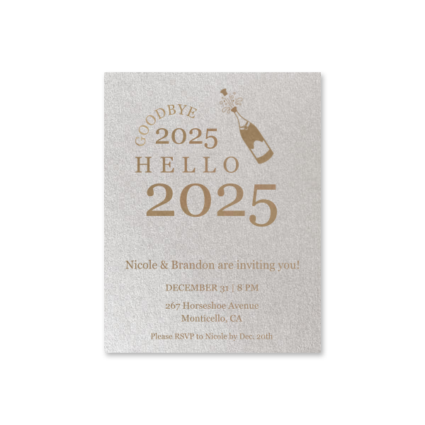 Be creative and invite your guests with this amazing-looking Champagne Hello New Year Invite. It definitely comes together with a good vibe that your guests will love.