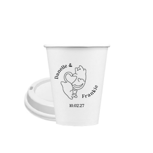Unite in love with the Cat Tails of Love Wedding Cup, where two cats entwine tails to form a heart. Arched around the design you can customize with the couple's names and below the date of your union.