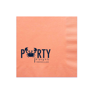 Our beautiful custom Light Coral Cocktail Napkin with Matte Navy Foil has a crab 2 graphic and is good for use in Animals, Baby Animals, Beach/Nautical themed parties and are a must-have for your next event—whatever the celebration!