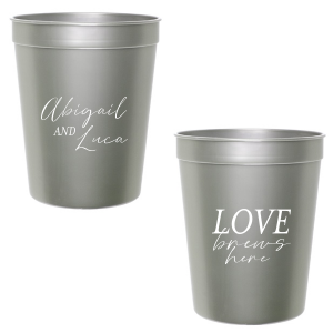 ForYourParty's personalized Silver 16 oz Stadium Cup with Matte Ivory Ink Cup Ink Colors will impress guests like no other. Make this party unforgettable.