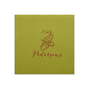 Personalized Moss Green Linen Like Dinner Napkin with Matte Merlot Imprint Foil Color has a Forest graphic and is good for use in Rustic, Nature themed parties and are a must-have for your next event—whatever the celebration!