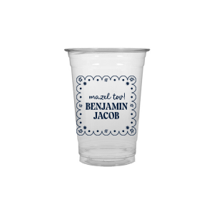Mazel Tov to momentous occasions with the Star of David Frame Cup! The stylish design features a scalloped frame around Stars of David and customizable text printed on your choice of cup style. Perfect for toasting with loved ones and new friends.