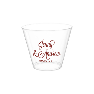 Sip in style with the Formal Names Swirly Script Cup, where elegance meets celebration. The couple's names take center stage, rendered in a beautiful script full of curls and swirls. This convivial design, completed with the event date, adds a touch of sophistication, making every drink a part of the joyous occasion.