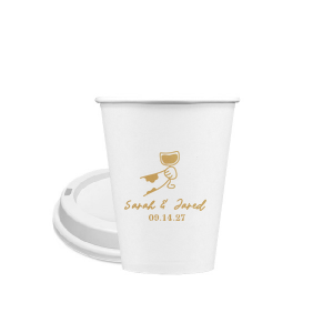 Cheers to love with the Toasting Hands Wedding Cup, adorned with a delightful cartoon hand raising a glass of wine in celebration. Beneath this charming graphic, add a personal touch with the couple's names in a playful script font, followed by the event date in a classic serif. A delightful addition to your wedding day festivities.