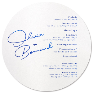 The Angled Modern Couple Program offers a modern and minimal element to your wedding. Customize with details of your event to make sure your guests have all the pertinent information they need. A bold script font adds a touch of elegance. 