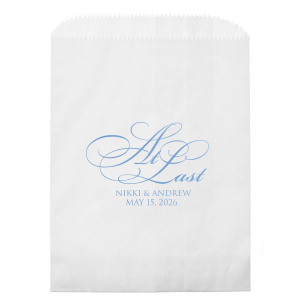 Our custom White Gift Bag with Satin French Blue Foil will look fabulous with your unique touch. Your guests will agree!