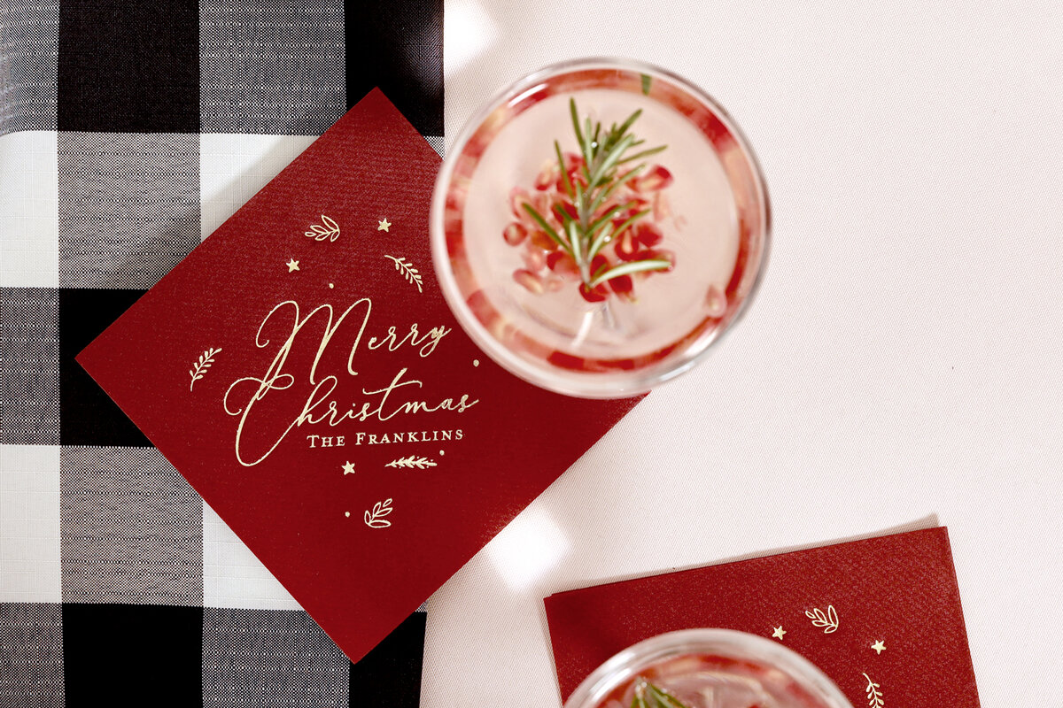 accent your Christmas cocktails a personalized cocktail napkin from For Your Party