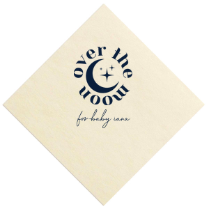 Personalize a celestial baby shower napkin! Featuring a star an moon graphic, you can customize this baby shower napkin with the name of the baby. 