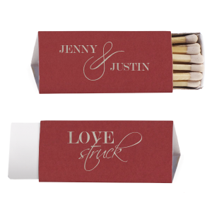 "Ignite romance with the Love Struck Wedding Match. Featuring swirling, elegant script and a single peony, this design symbolizes happiness, romance, and prosperity. Perfect for celebrating love with a touch of timeless beauty.

"