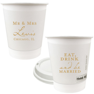 Our personalized Gold Ink 12 oz Paper Coffee Cups with Lid with Gold Ink Cup Ink Colors will impress guests like no other. Make this party unforgettable.
