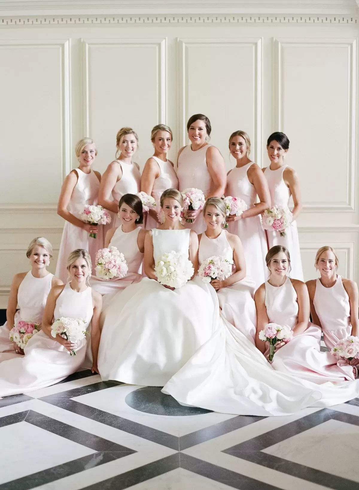 bride and bridesmaids at Preppy Pink Luxury wedding