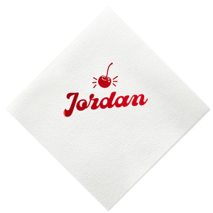 Our Happy Cherry Napkins are a charming addition to your next party and boast a delightful vibrant cherry motif above a line of personalized text displayed in a vintage style font. Whether you're hosting a birthday bash, a bridal shower, or a summer picnic, these personalized napkins will add a unique and stylish flair to your celebration, making every guest feel special.