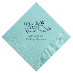 ForYourParty's elegant Tiffany Blue Cocktail Napkin with Matte Navy Foil has a Whale graphic and is good for use in Animals, Birthday, Kid Birthday and Baby Shower themed parties and will give your party the personalized touch every host desires.
