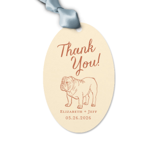 ForYourParty's chic Poptone Pastel Pink Luggage Gift Tag with Satin Copper Penny Foil has a Bulldog graphic and is good for use in Animals themed parties and will give your party the personalized touch every host desires.