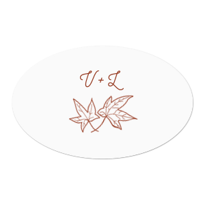 Custom White Small Round Label with Matte Brick Ink Label Print Colors has a Two Leaves graphic and is good for use in Floral, Thanksgiving, Organic themed parties and will add that special attention to detail that cannot be overlooked.