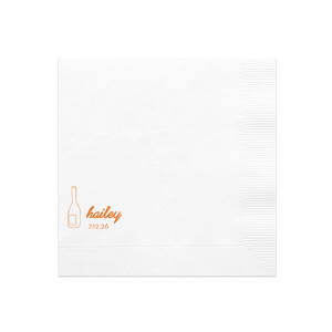 Lay the foundation for an elegant affair with the Minimal Bridal Shower Wine Bottle Napkin. Adorn your event with the bride-to-be's name in contemporary script, complemented by the shower date in a chic serif font, all alongside a stylized wine bottle graphic. A refined choice for a modern bridal shower setting.