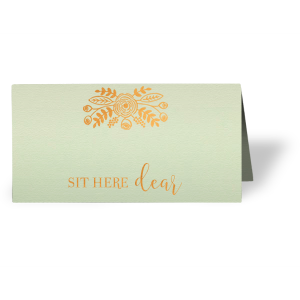 Our custom Poptone Mint Classic Place Card with Shiny Copper Foil has a Rustic Floral Accent graphic and is good for use in Accents, Wedding, Anniversary themed parties and couldn't be more perfect. It's time to show off your impeccable taste.