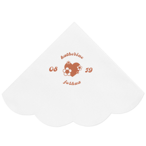 Infuse your wedding with vintage charm using the Retro Floral Heart Wedding Napkin, featuring the couple's names arched around a whimsical heart adorned with retro flowers, flanked by the wedding date. This nostalgic design adds a touch of retro romance to your celebration.