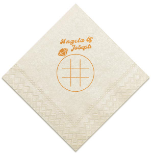 Celebrate your union with a playful twist using the Engagment Ring Tic-Tac-Toe Game Napkin, highlighting an engagement ring themed board. Add a personal touch with the couple's names in a funky, unique style. Ideal for adding fun to any wedding-related festivity.