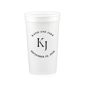 Embrace the essence of matrimonial elegance with the Nuptial Arch Initials Cup, featuring the couple's names and wedding date in a minimal and pristine design, arched gracefully over their shared initials. Cheers to this chic wedding day decor.