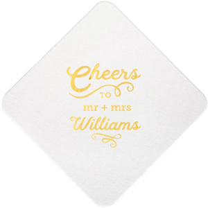 Personalized White Square Coaster with Shiny 18 Kt Gold Foil will make your guests swoon. Personalize your party's theme today.