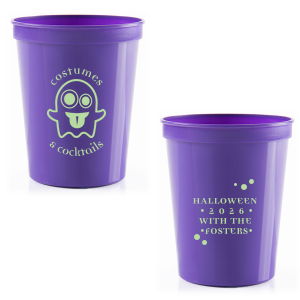 The ever-popular Purple 16 oz Stadium Cup with Matte Key Lime Ink Ink Color has a Ghost 2 graphic and is good for use in Halloween themed parties and can be customized to complement every last detail of your party.