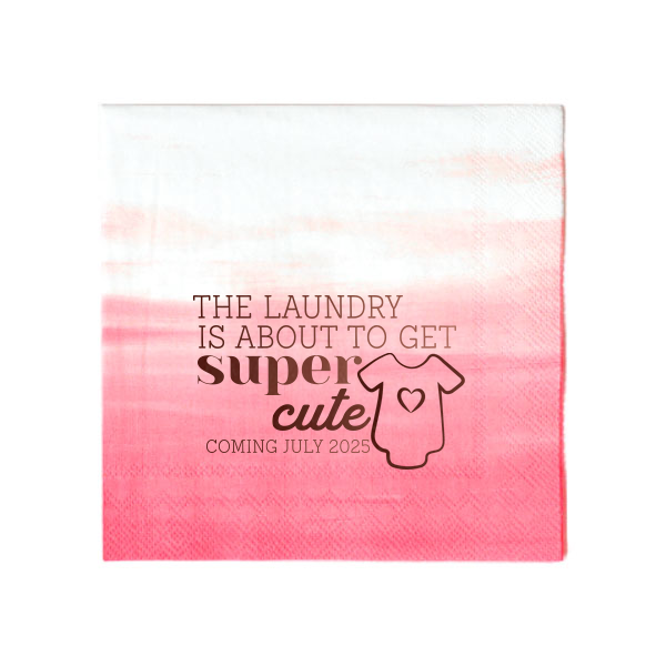 Our custom Ombre Rose Petal Cocktail Napkin with Shiny Merlot Foil has a Onesie graphic and is good for use in Baby Shower themed parties and will impress guests like no other. Make this party unforgettable.