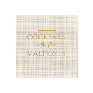 The At Home Cocktail Party Name Napkin stylishly welcomes guests, featuring the family name elegantly framed by horizontal lines. The phrase "with the" in playful script adds a touch of whimsy, blending sophistication with a personalized, fun atmosphere for at-home gatherings.