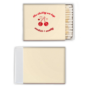 Your next event is sure to be special with the Cherry On Top Matchbox! The cute and stylish matchbox features a cheery pair of cherries and is customizable in a variety of styles and colors, making a lovely souvenir or memento for your next special party occasion.