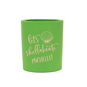 Shell Yeah! Get ready to shellabrate with the Shellabrate Can Cooler. This playful design features a stunning fan shell and a fun twist on the word "celebrate." Perfect for any summer gathering, personalize it with the celebrant's name and keep those drinks cool as you enjoy the sunny vibes!